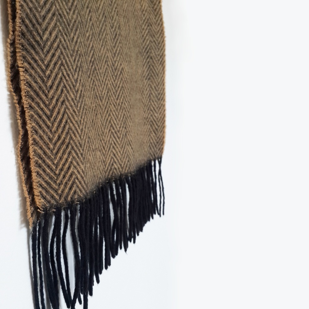 Tan and Black Herringbone Scarf